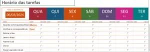 Planilha De Horarios De Tarefas Semanais - Editavel