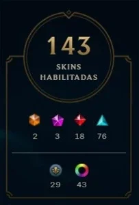 Conta LOL todos champs habilitados, 142 skins e 43 cromas.