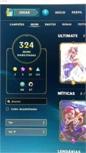 Conta League of Legends - Platina - 324 Skins - Todos camp