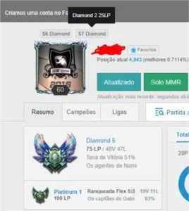 Conta Diamante 5 85 skins, todos os campeões