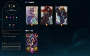 Conta LoL - Ouro 1 - Todos os Campeões do Jogo - 154 skins