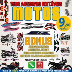 Pacote Completo com 1.500 Adesivos Editáveis para Motos!