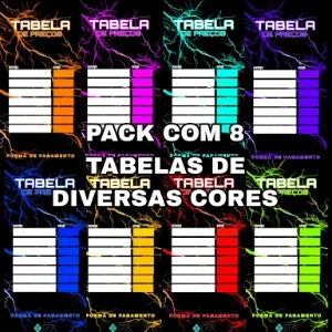 Pack Com 8 Tabelas De Preços / 8 Cores Diferentes