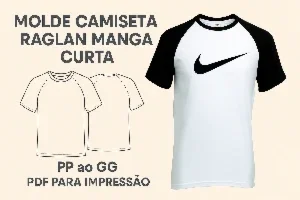 Molde Camiseta Raglan Manga Curta (PP ao GG) - PDF para Impr