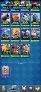Clash Royale na liga com todas as cartas