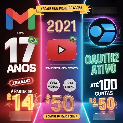 Contas Gmail Antigas, YouTube 2021 e Outlook