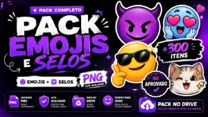 Pack Premium de Emojis e Selos PNG +300 Itens | + Qualidade