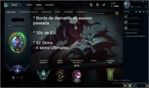 Vendo conta Plat4. 92 Skins. 4 ultimates. 38k de EA
