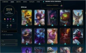 Conta de lol 260 skins, elo anterior plat 3
