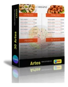 Pack 30 Artes Canvas Cardapios
