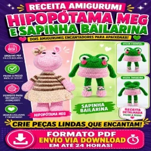 Receita Amigurumi PDF - Pelúcia Ursinho Sapinha Hipopótama