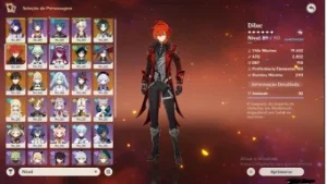Genshin Impact Com Diluc C2 Vermelho Escarlate E Muito mais