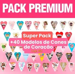 Pack 50 Moldes Cones Coração Personalizados Arquivo Digital