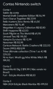 Contas Nintendo Switch