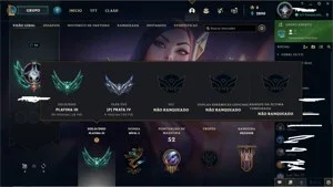 conta platina III com winrate de 60% 4 skins leandárias