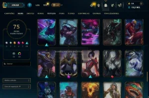 conta lol,361nivel de maestria, 75skins habilitadas
