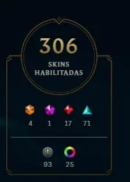 Conta lol - 306 skins (skins raras) investido mais de 3000