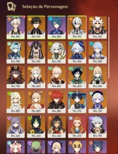 Conta genshin com muitos 5 estrelas e 5 armas