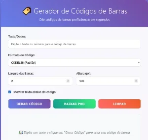 Gerador de Código de Barras (CODE128, EAN13, EAN8, UP