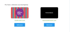 Cartão Presente Gift Card R$10,00 Reais C&A OU RIACHUELO