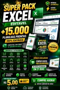SUPER PACK EXCEL EDITÁVEL +15.000 PLANILHAS PRONTAS