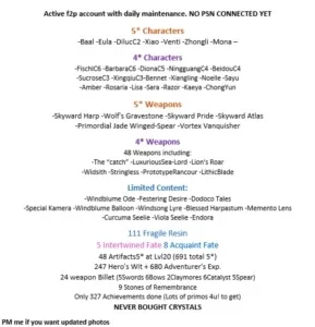 AR56 9xCharacter5* 6xWeapons5* [NA]Server No PSN 100%F2P