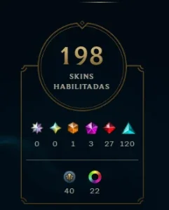 conta de lol lvl 298, com 213 skins, 133 campões e 16k de ea