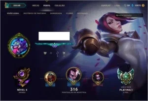 Conta League of Legends Platina 1, 134 Campeões, 78 skins