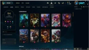 Conta LoL D4 94 skins + valorant passe de batalha nvl 44