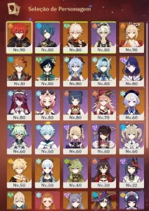 Genshin Impact - Conta AR 55 - 14 personagens 5S e 25 4S