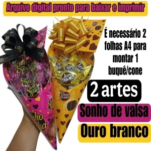 Arquivo Digital para Imprimir Buquê Cone + Muitos Brindes