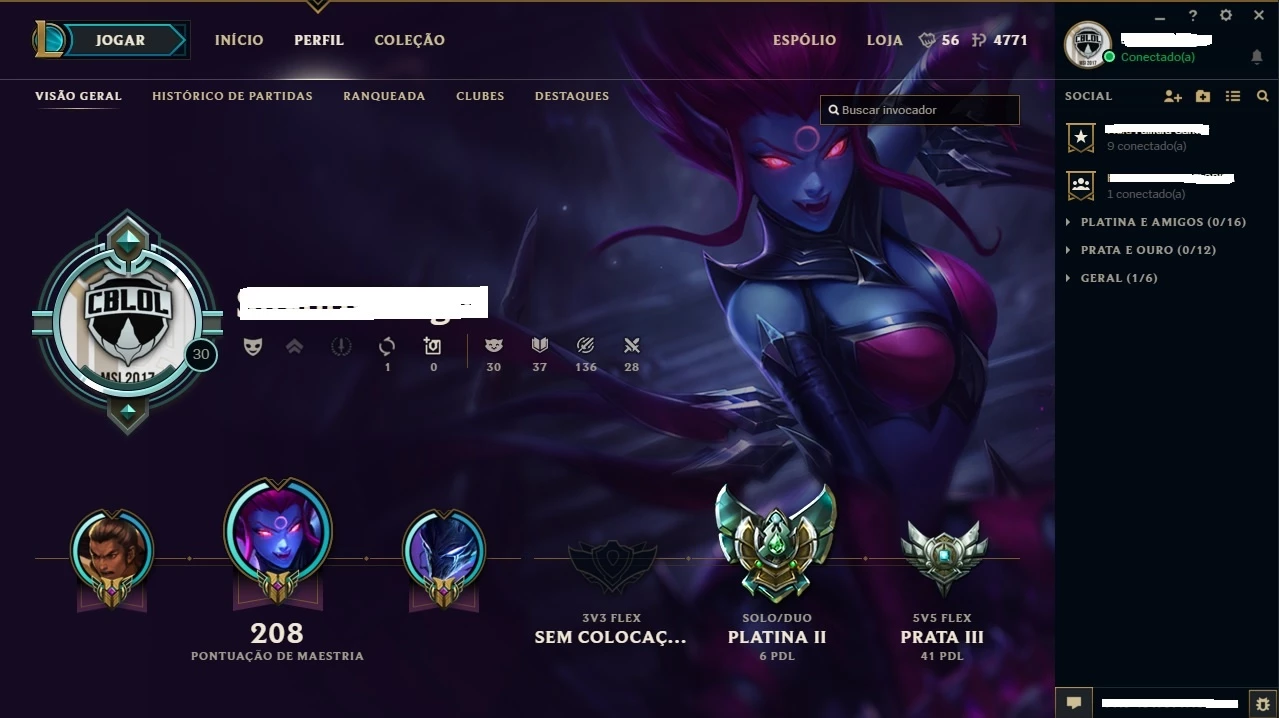 CONTA PLATINA IV COM 79% DE W.R + SKINS - League of Legends