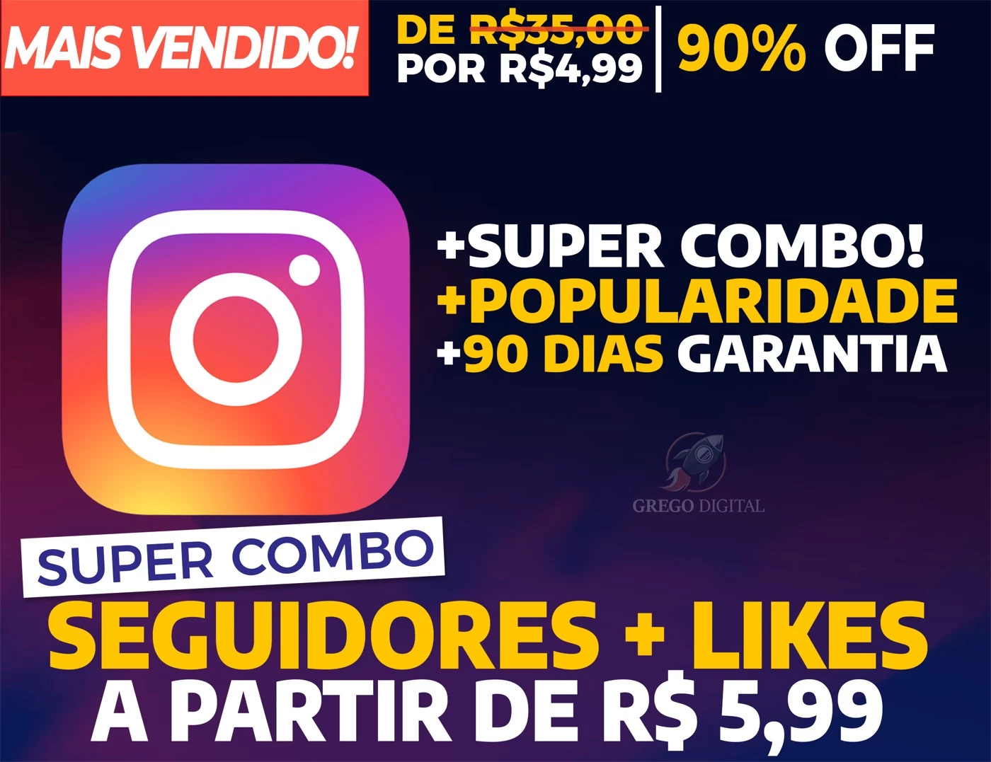 Combo] 1K Seguidores + 500 Curtidas Instagram R$11,99 - Redes