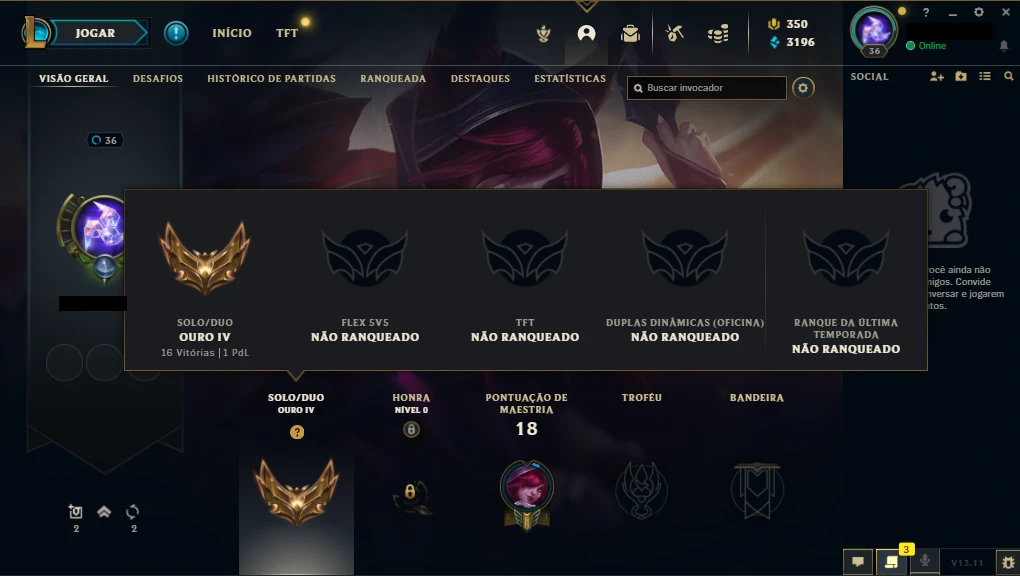 Conta Gold Iv Com Fpx Vayne (Envio Automático) - League Of Legends Lol - DFG