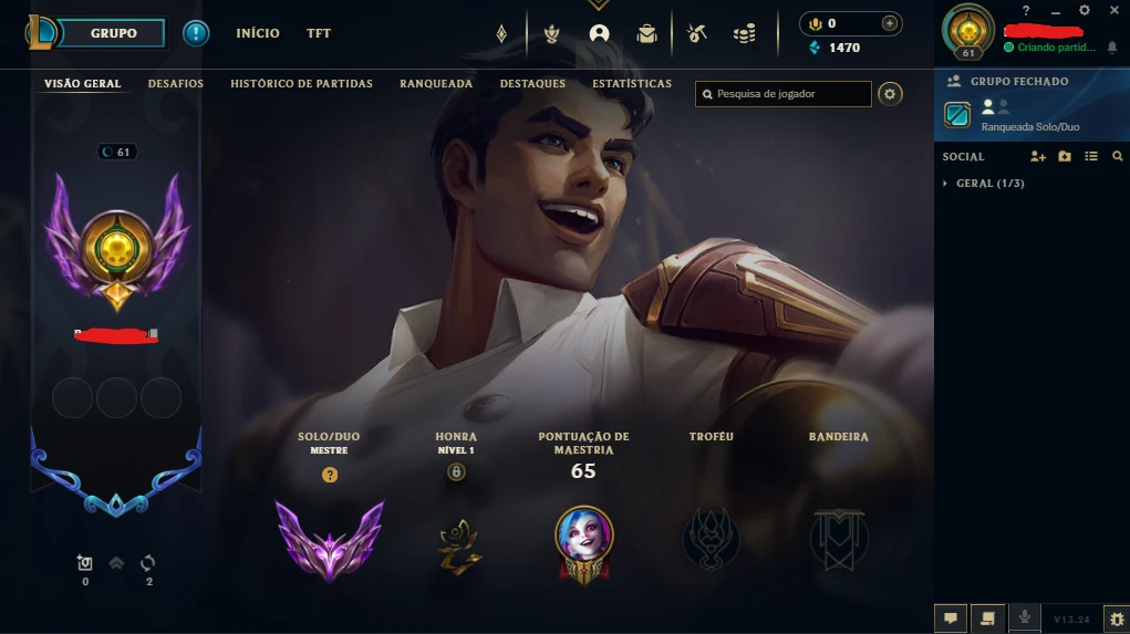 Conta Mestre 220 Pdl - 60% Winrate - Único Dono! - League Of
