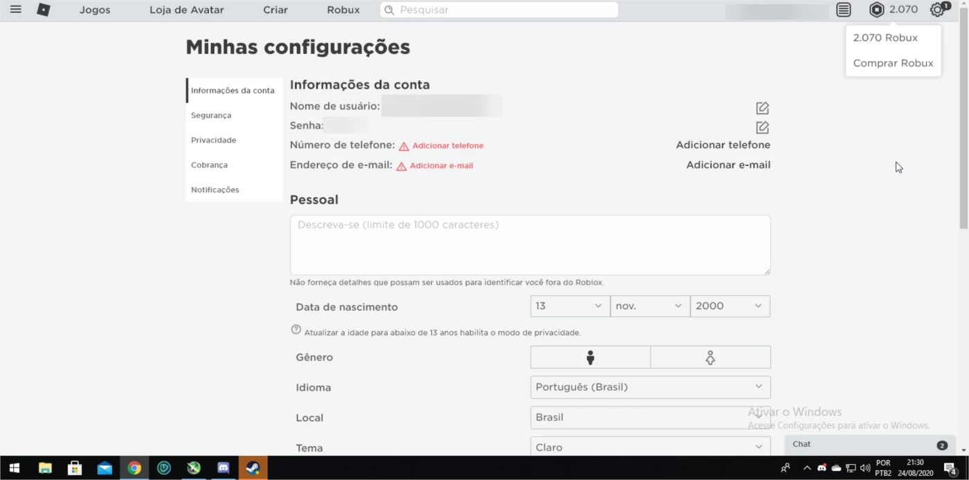 Conta Roblox Com 2070 Robux! - Others - DFG