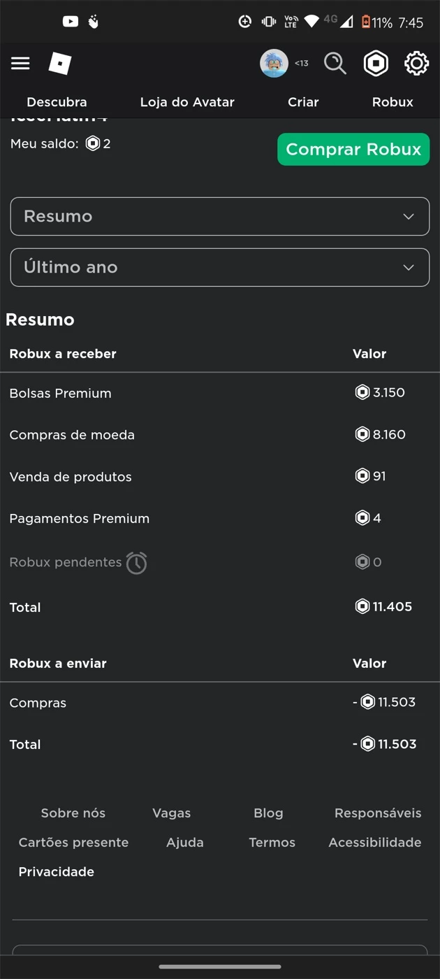 Conta Roblox +10000 Robux Comprados - Outros - DFG