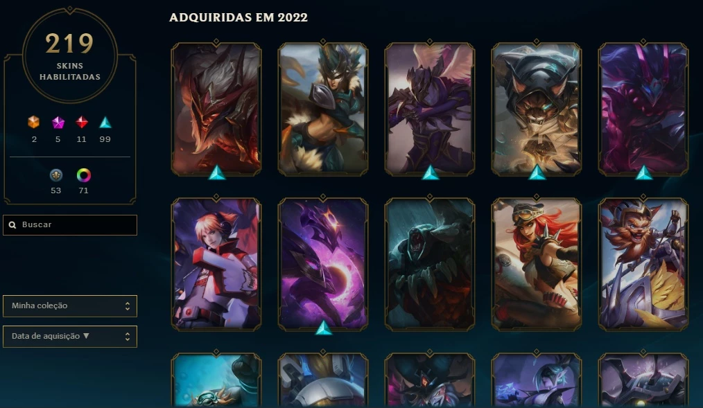 League of Legends (LOL) > Conta não ranqueada, Campeões: 219, Skins: 53,  Nível: 350