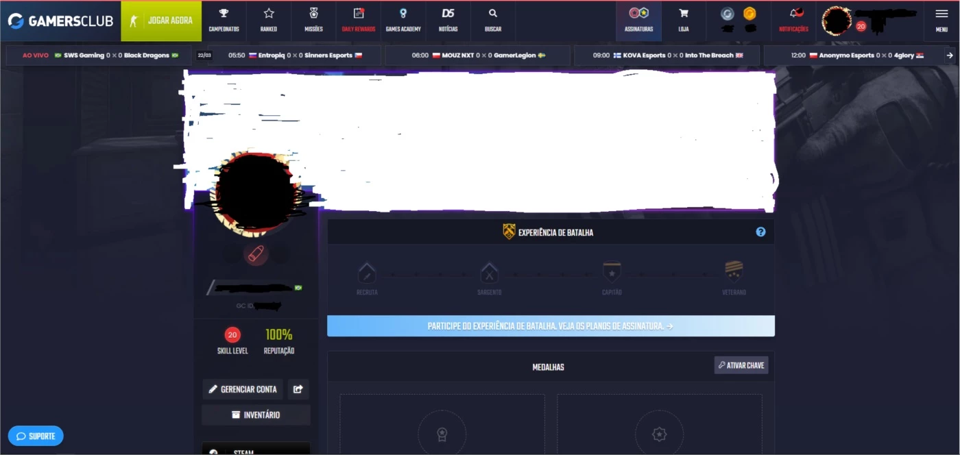 Vendo Conta Global, Com Prime E Level 20 Gamersclub - Counter Strike Cs -  DFG