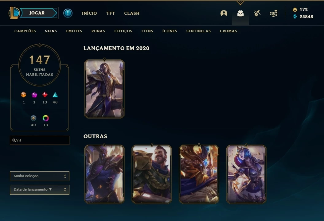 Conta Lol - Todos Os Campeões + 46 Skins + 74 Ícones + Gold