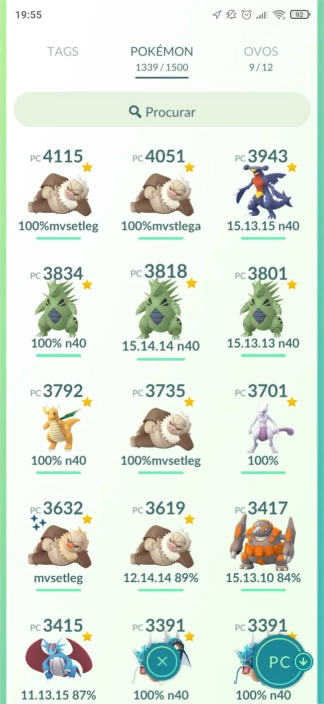 Pokémon GO > Conta lv 34 com 38 shiny, 56 lendários, 49 pokémons 100IV 3  shiny lendário.