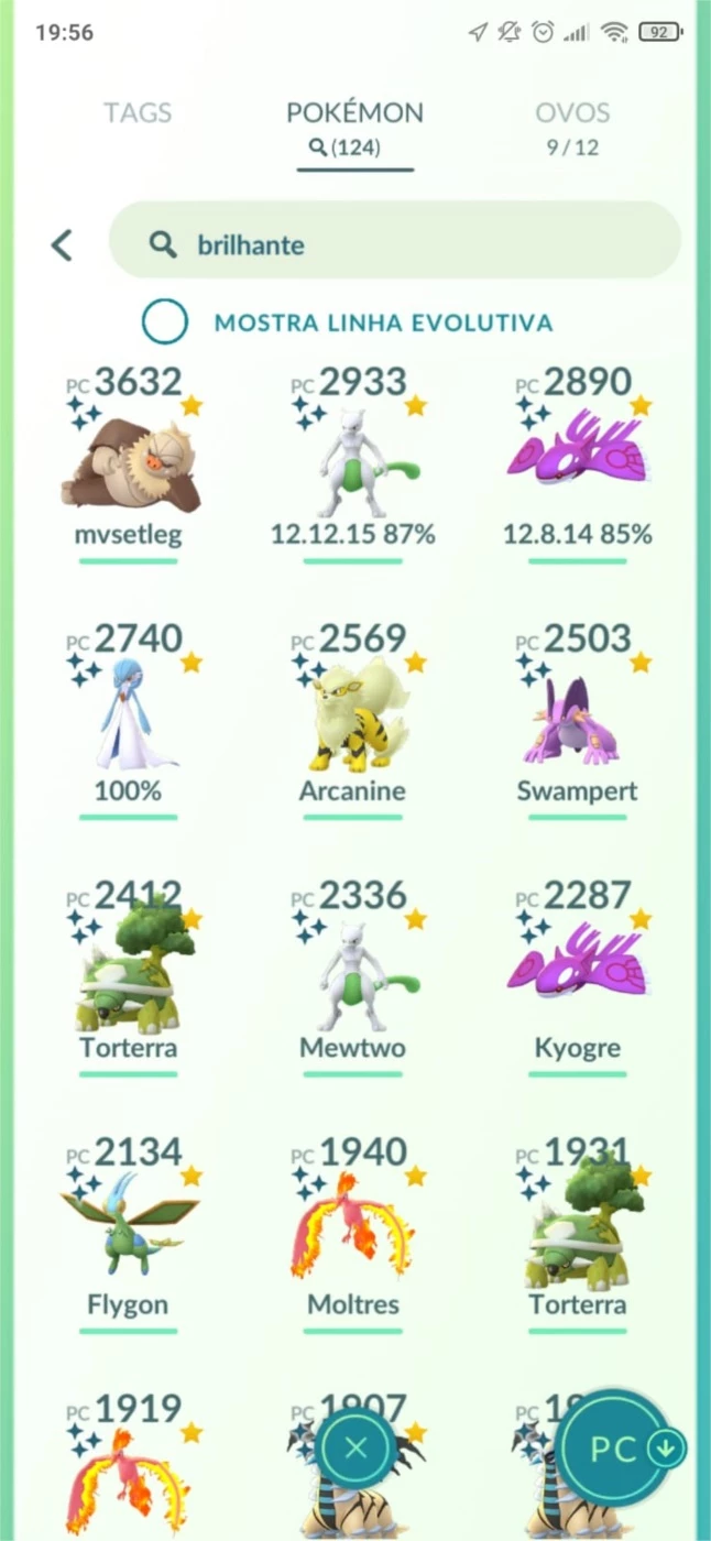 Pokémon GO > Conta lv 34 com 38 shiny, 56 lendários, 49 pokémons 100IV 3  shiny lendário.