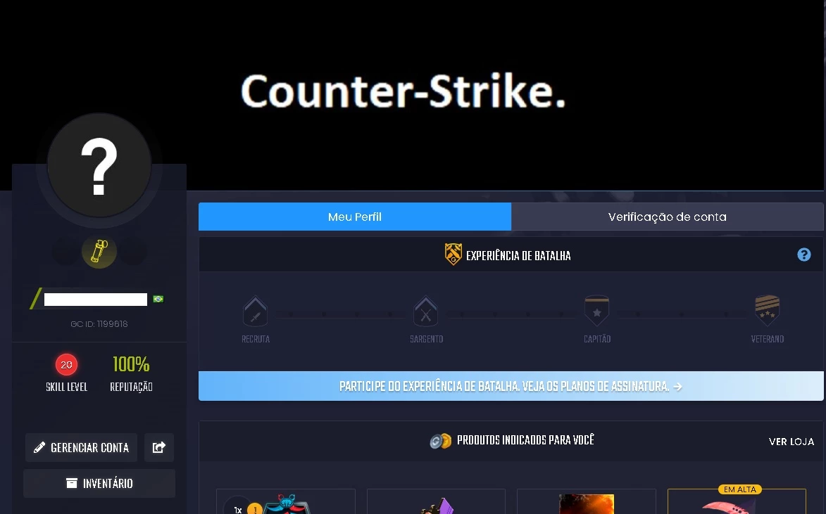 Conta Cs:Go Prime - Level 20 Gamersclub - Counter Strike - DFG