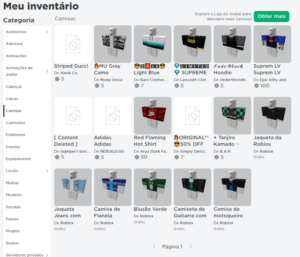 Conta Roblox, Varias Roupas E Chapeus