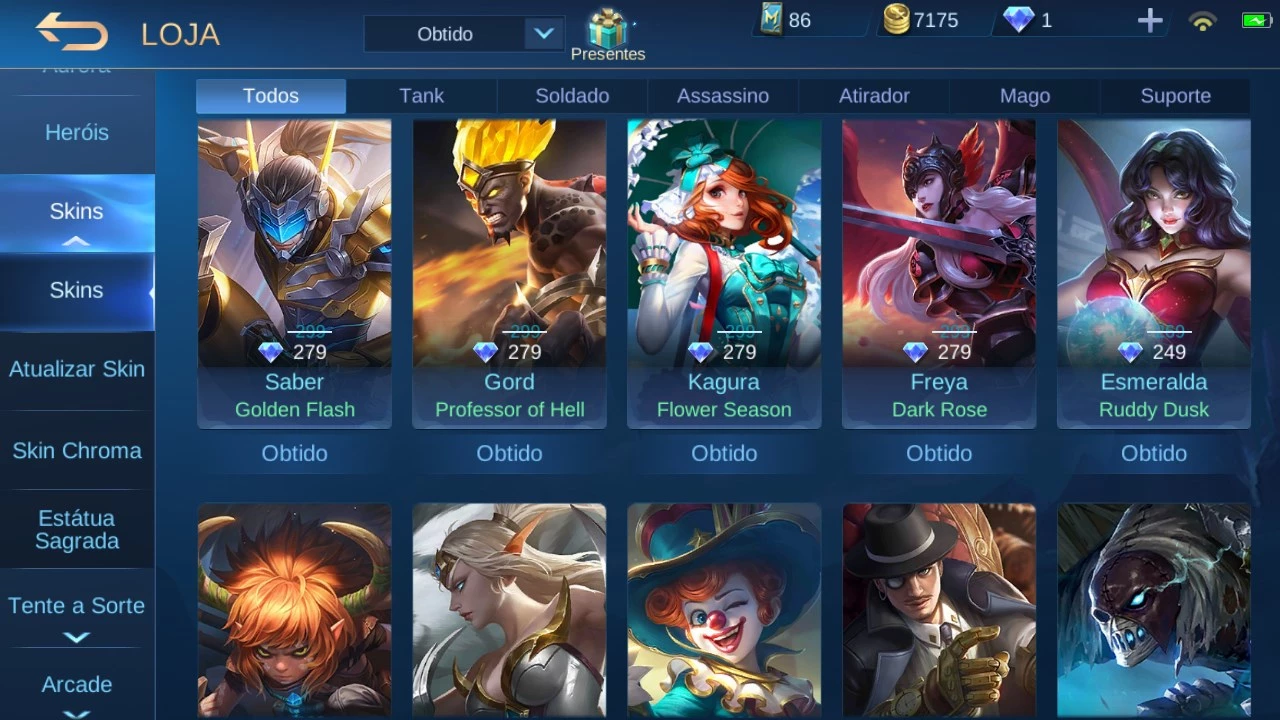 Conta Pro-Player (Mpl) + 646 Skins + Servidor Avançado - Mobile