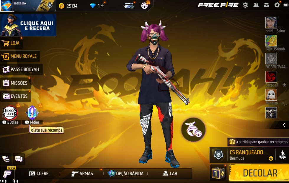 Conta Ff Angelical Masculina Vermelha Rara - Free Fire - DFG