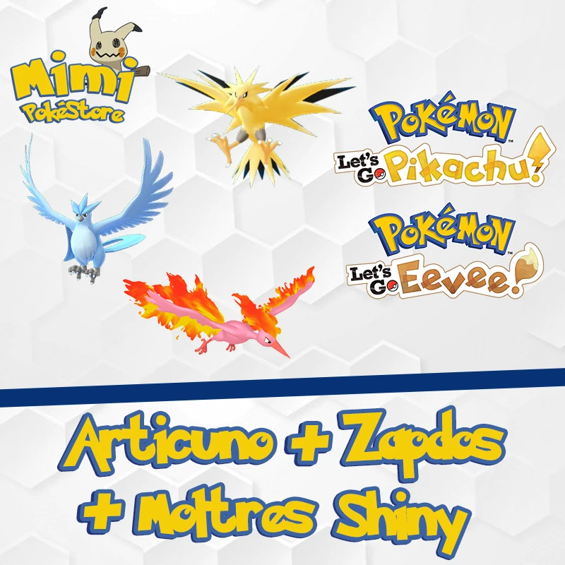 Articuno Zapdos Moltres Shiny Pokémon Let's Go Pikachu Eevee