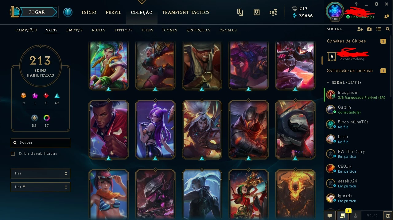 Conta Lol Tier Mestre, 213 Skins - League Of Legends - DFG