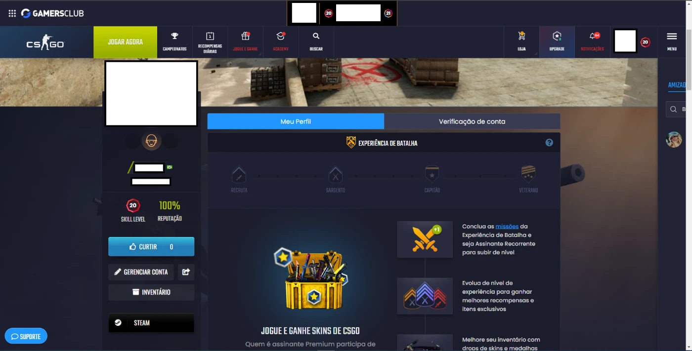 Vendo Conta Global, Com Prime E Level 20 Gamersclub - Counter Strike Cs -  DFG