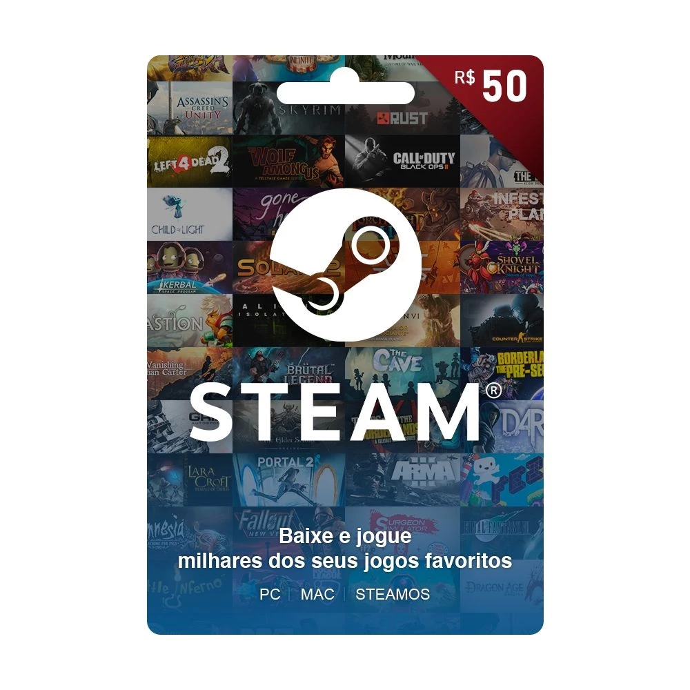 Comprar Cartão Steam Pré Pago R$ 50 Reais